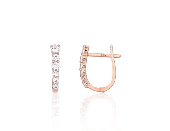 Золотые серьги с английским замком 13 мм, Красное Золото 585°, родий, цирконы