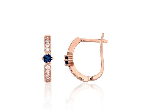 Золотые серьги с английским замком и цирконами, Красное Золото 585°