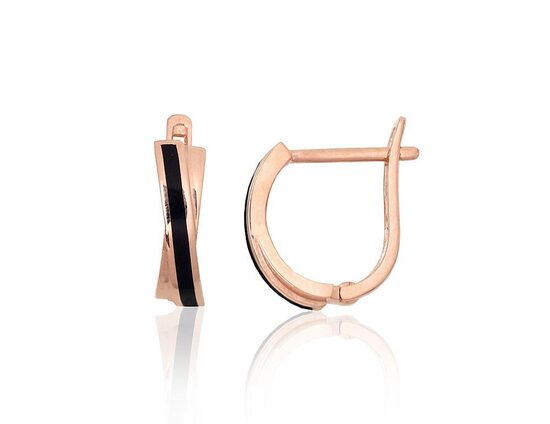 Zelta auskari ar "angļu" aizdari 13 mm, Sarkanais Zelts 585°, emalja