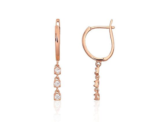 585 Red Gold Earrings with English Lock and Zircons