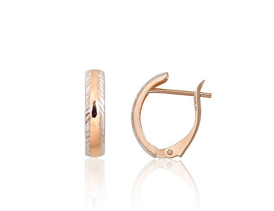 585° Red Gold Earrings with “English” Lock and Rhodium Plating