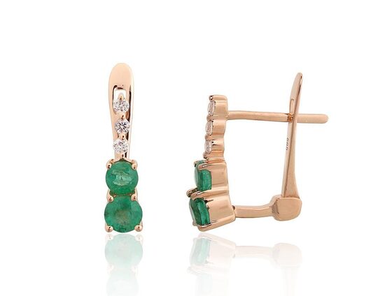 Zelta auskari ar briljantiem un smaragdu, Sarkanais Zelts 585°