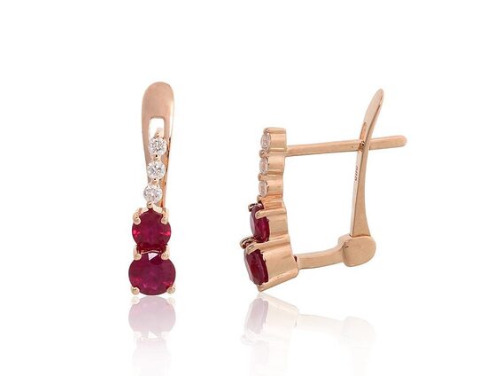 Zelta auskari ar briljantiem un rubīnu, Sarkanais Zelts 585°