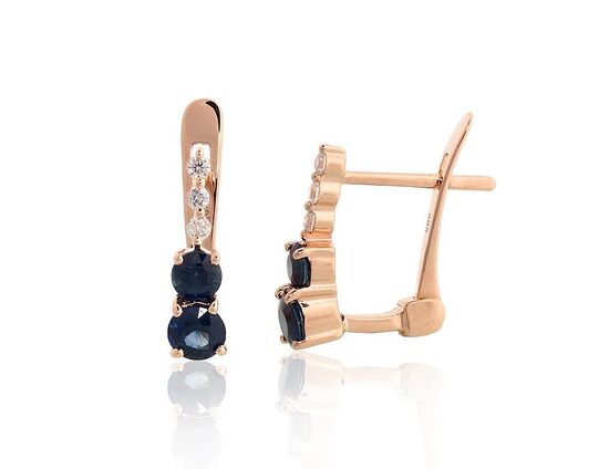 Zelta auskari ar briljantiem un safīru, Sarkanais Zelts 585°