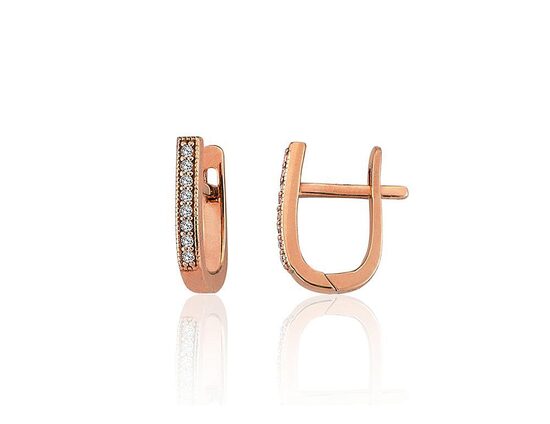 Золотые серьги с цирконами и английским замком, 585° красное золото