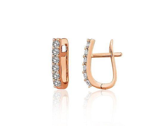 Золотые серьги с английским замком, Красное золото 585°, Цирконы