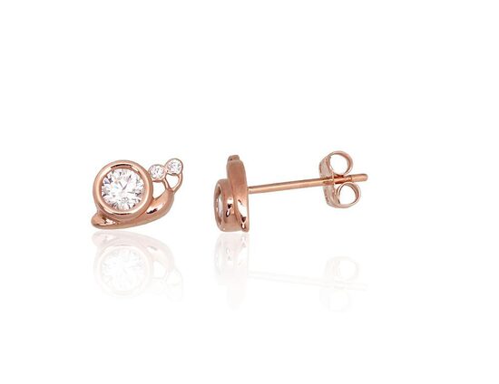 Золотые серьги-пусеты с цирконами «Улитка», красное золото 585°