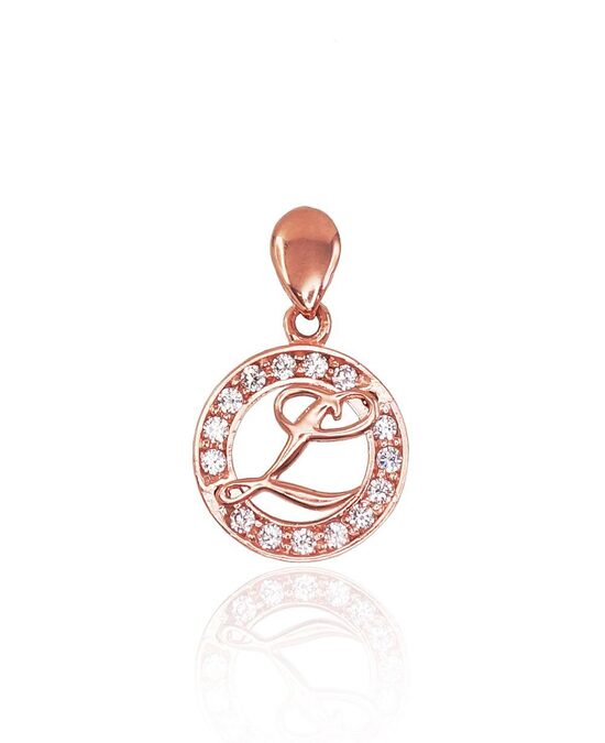 Zelta kulons burts “L”, Sarkanais Zelts 585°, Cirkoni, 17 mm