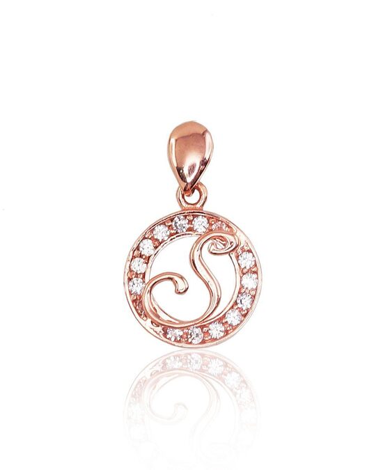 Zelta kulons burts “S”, Sarkanais Zelts 585°, Cirkoni, 17 mm