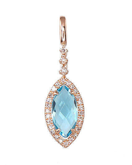 Золотой кулон с бриллиантами и голубым топазом, красное золото 585°, 25 мм