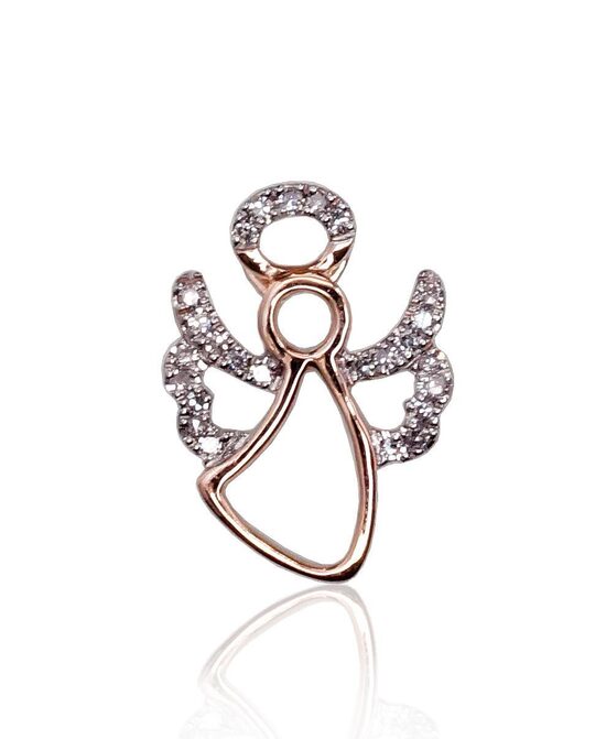 Золотой кулон «Ангел» с бриллиантами – красное золото 585° с родиевым покрытием