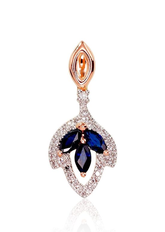 Золотой кулон с сапфиром и бриллиантами, красное золото 585°, родиевое покрытие, 20 мм