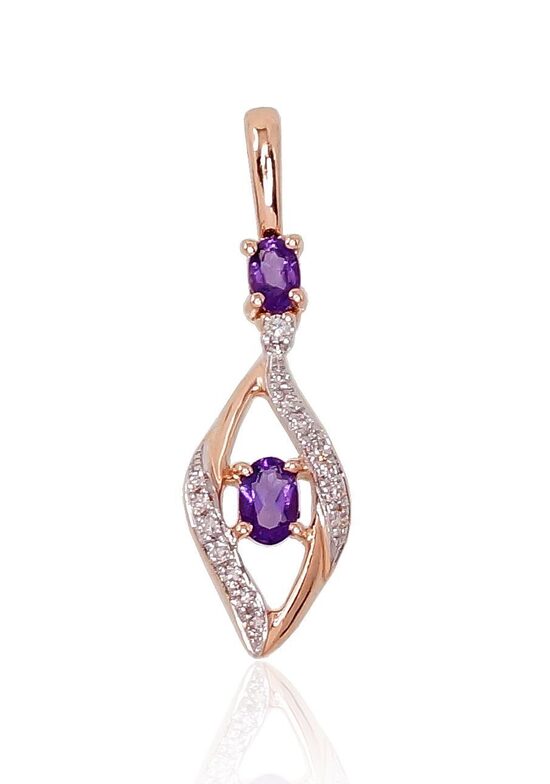 Золотой кулон с аметистом и бриллиантами – красное золото 585° с родиевым покрытием