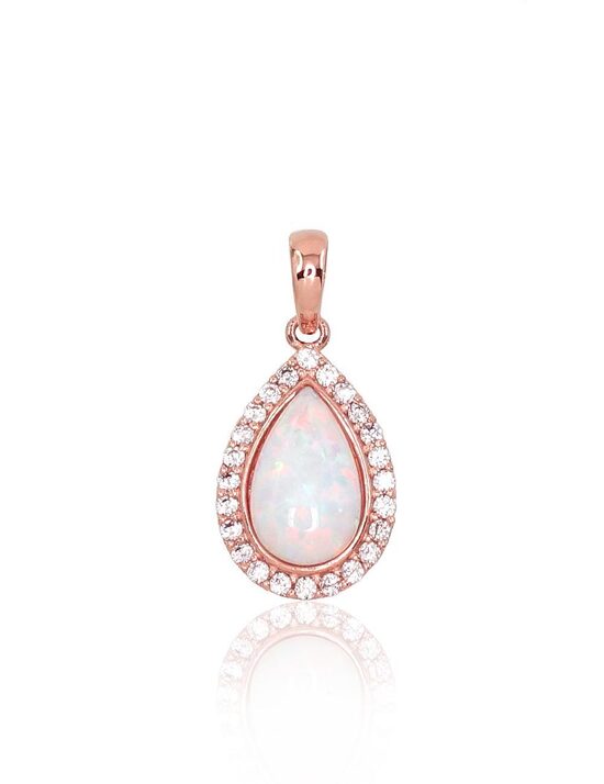 Gold Pendant with Opalite and Zircons – 585 Red Gold