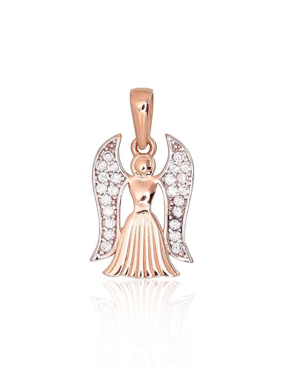 Women’s Gold Pendant “Angel” – 585° Red Gold, Rhodium Finish, Zirconia, 0.95 g, 19 mm