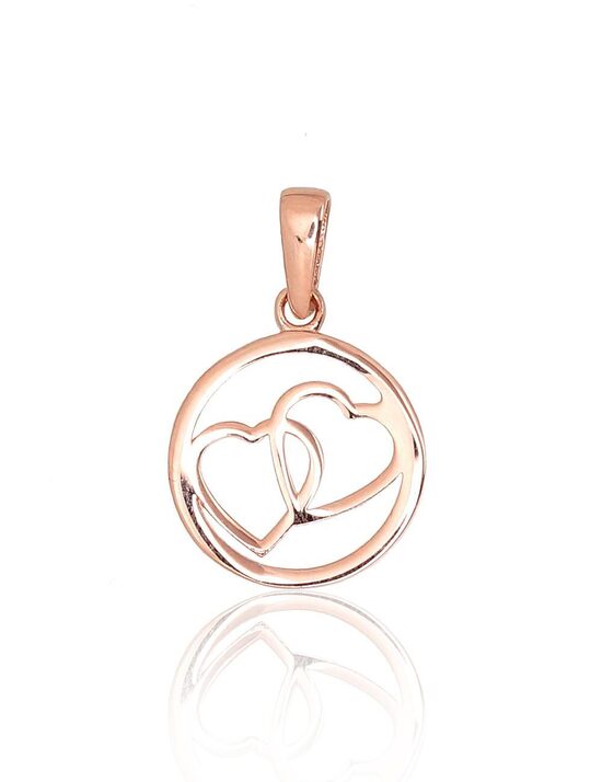 Women’s Gold Pendant “Two Hearts” – Red Gold 585°, 0.51 g, 18 mm