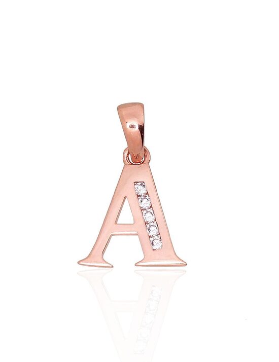 Zelta burta “A” kulons ar cirkoniem, Sarkanais Zelts 585°