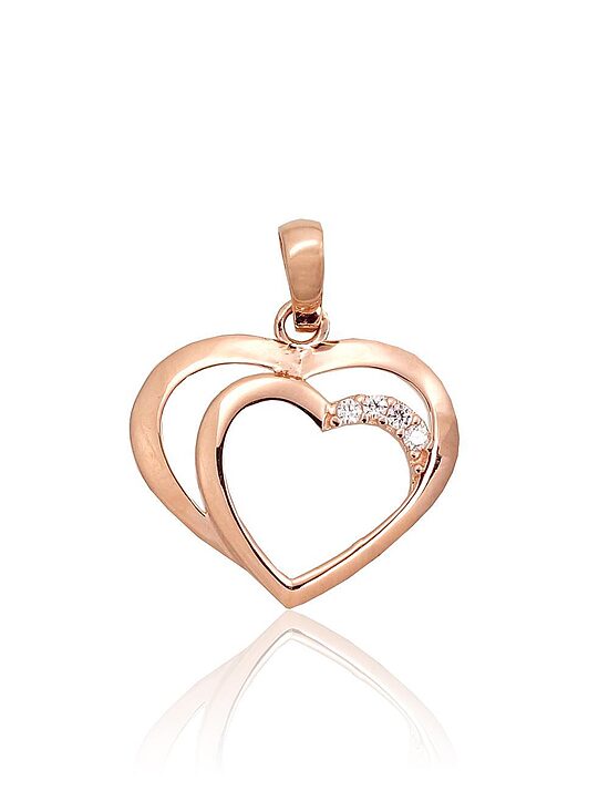585° Red Gold Heart Pendant with Cubic Zirconia