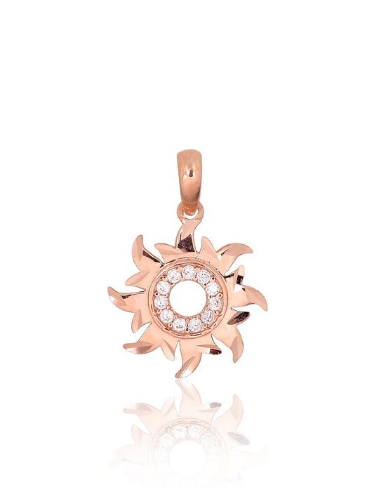 Золотой кулон Солнце с цирконами 17 мм, Красное золото 585°
