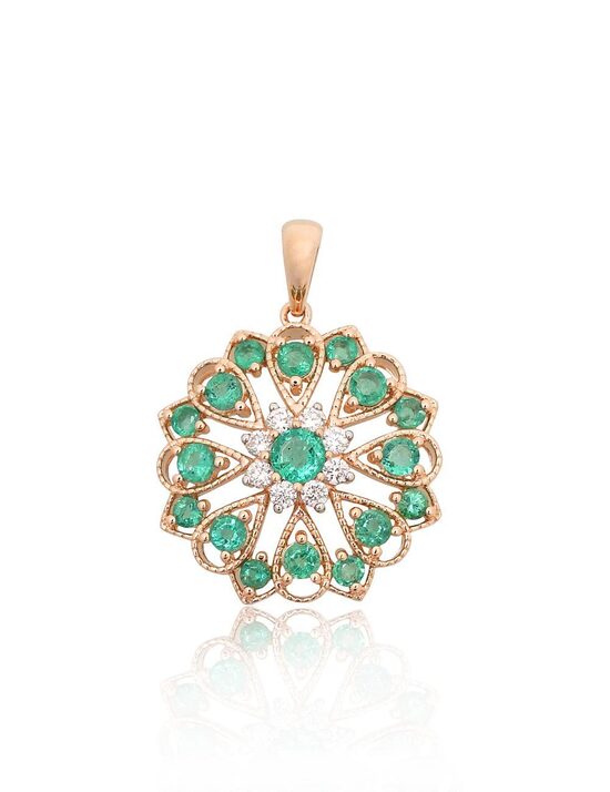 Золотой кулон с бриллиантами и изумрудом, 585°