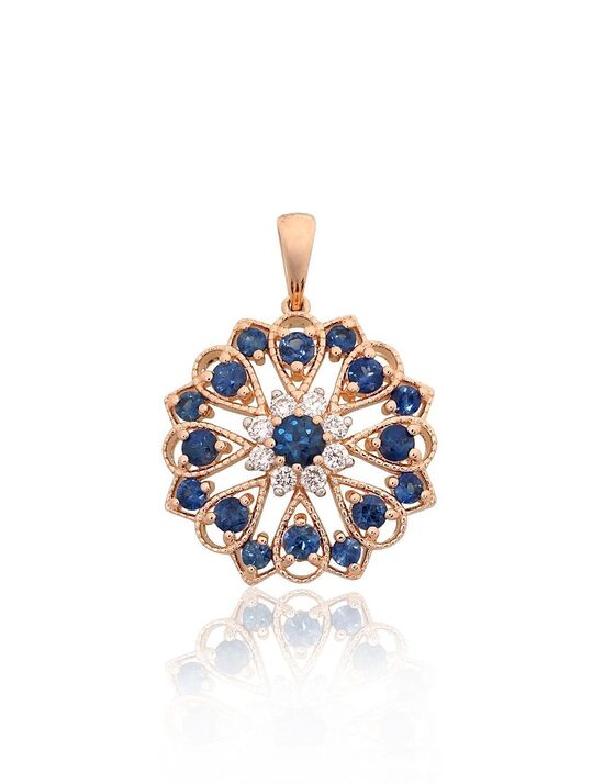 Золотой кулон с бриллиантами и сапфиром, 585°