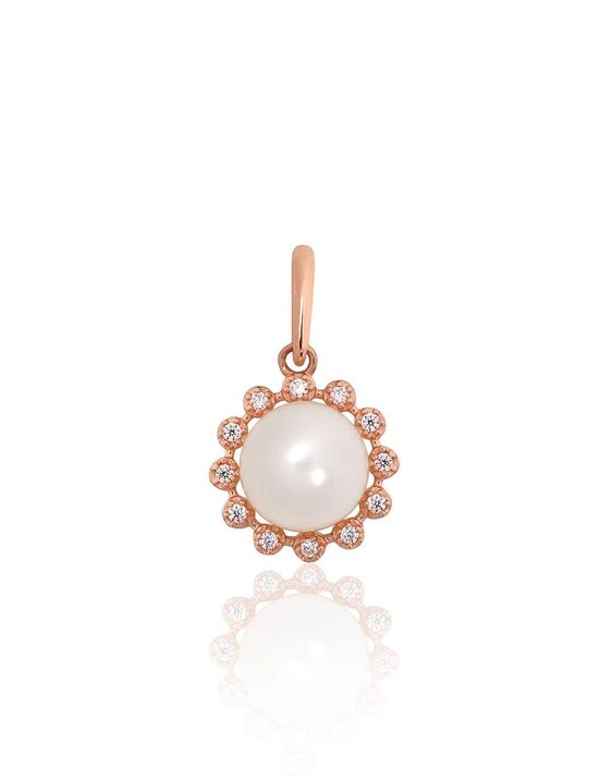 Zelta kulons ar pērli un cirkoniem, sarkanais zelts 585°