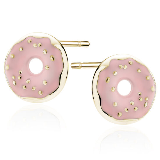 Kids Sterling Silver Donut Stud Earrings – 14K Yellow Gold Plated