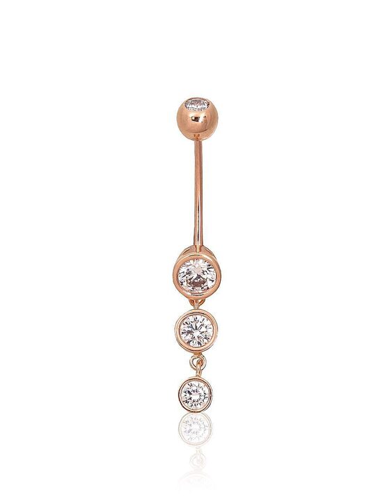 Women's Gold Navel Piercing – Red Gold 585°, Zirconia, 34 mm