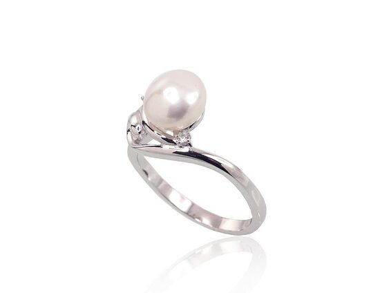 Sidabrinis žiedas , Sidabras 925°, rodis (padengti), Cirkonai , Perlai 
