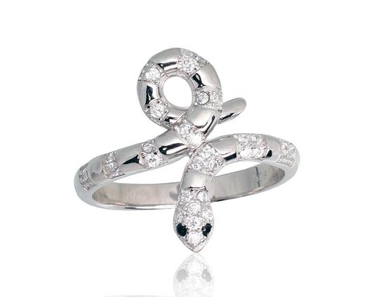 Sudraba gredzens Čūska ar cirkoniem, 925°, rodija pārklājums, izmērs 18