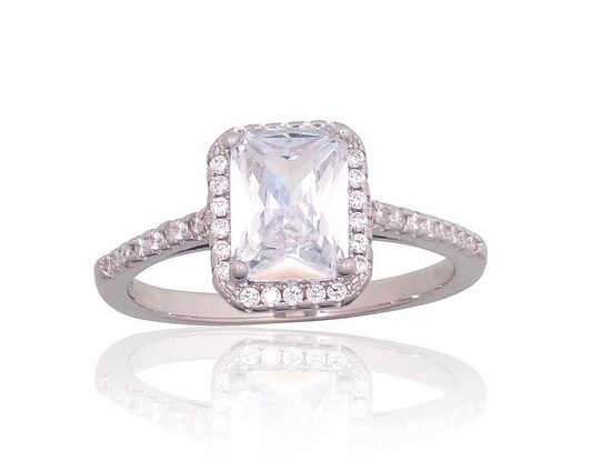 Silver engagement ring with cubic zirconia – 925 sterling silver, size 17