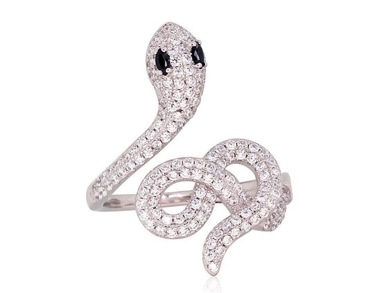 Sudraba gredzens Čūska ar cirkoniem, 925°, rodija pārklājums, izmērs 17