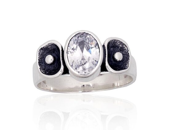 Sudraba gredzens ar cirkoniem, Sudrabs 925°, oksidēts pārklājums, 18.5 izm.