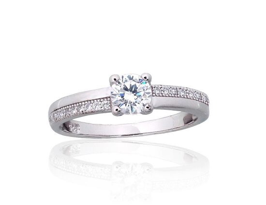 Sudraba saderināšanās gredzens ar cirkoniem 17.5 izm. – 925°, rodija pārklājums