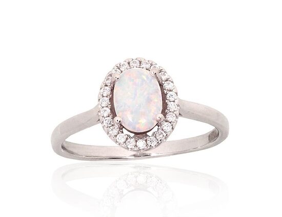 Sudraba gredzens ar opalītu un cirkoniem, 19. izm.
