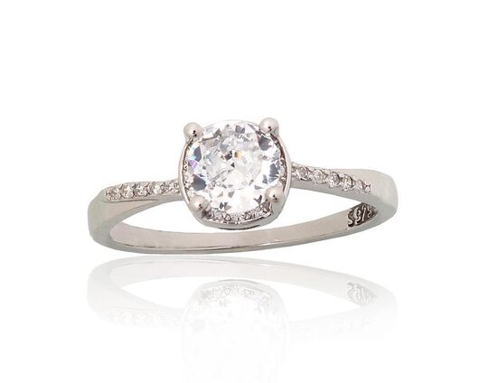 Silver engagement ring with zirconia, 925 sterling silver, rhodium plated size 17.5