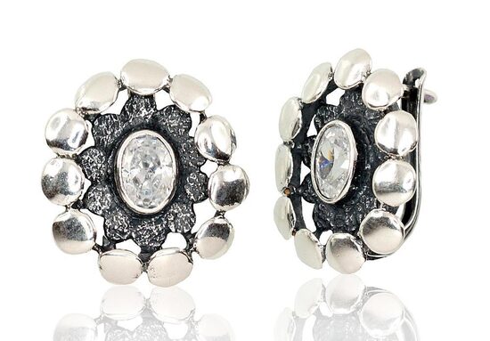 Sudraba auskari ar cirkoniem un “angļu” slēdzēju – 925° sudrabs, 22 mm