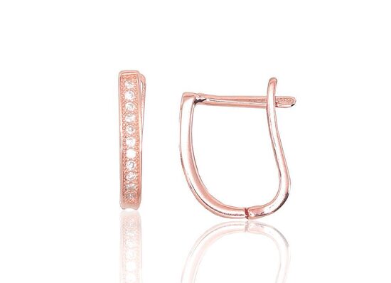 Silver earrings with zirconia, English clasp, 925 sterling silver, rose gold plated