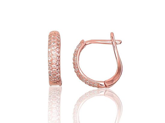 Silver earrings with zirconia, English clasp, 925 sterling silver, rose gold plated