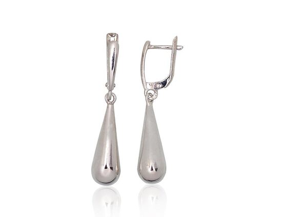 Silver Drop Earrings with English Lock, 925 Sterling Silver, Rhodium Plated, 37.5 mm