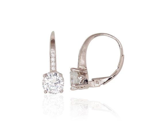 Серебряные серьги с английским замком и белыми цирконами, серебро 925°, родиевое покрытие