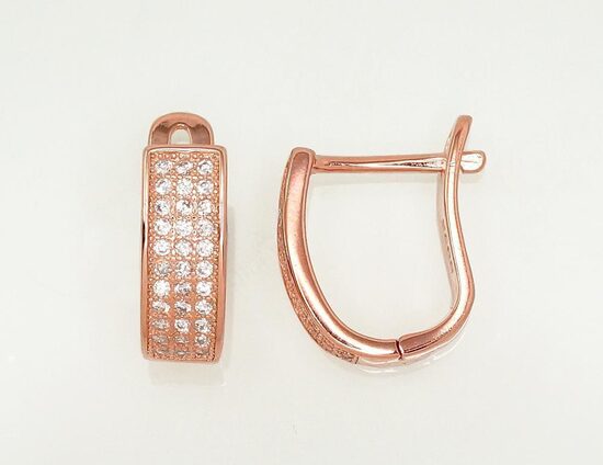 Silver earrings with zirconia, English clasp, 925 sterling silver, rose gold plated