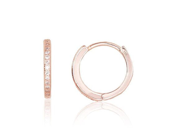 Silver earrings with zirconia, round clasp, 925 sterling silver, rose gold plated