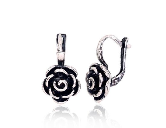 Silver Earrings with English Lock, 925 Sterling Silver Oxidised Finish, 20 mm