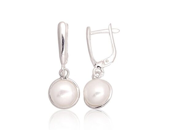 Silver pearl earrings with English lock – 925 sterling silver, 31 mm