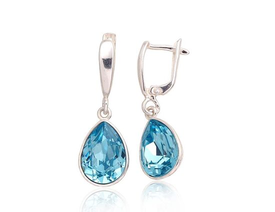 Серебряные серьги с синими кристаллами, английский замок, серебро 925°