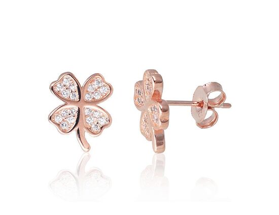 Sudraba auskari-nagliņas “Āboliņš” 925°, sarkanā zelta pārklājums, cirkoni