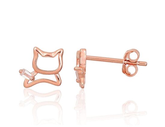 Sidabriniai auskarai-vinukai Kačiukas su cirkoniais, 925°, raudono aukso danga