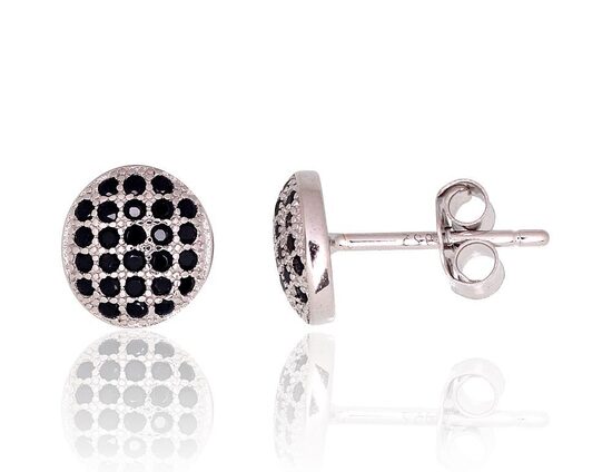 Sudraba auskari-nagliņas ar melniem cirkoniem, 925°, rodija pārklājums