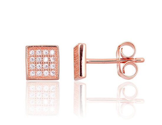 Sudraba auskari-nagliņas ar cirkoniem, Sudrabs 925°, sarkanā zelta pārklājums